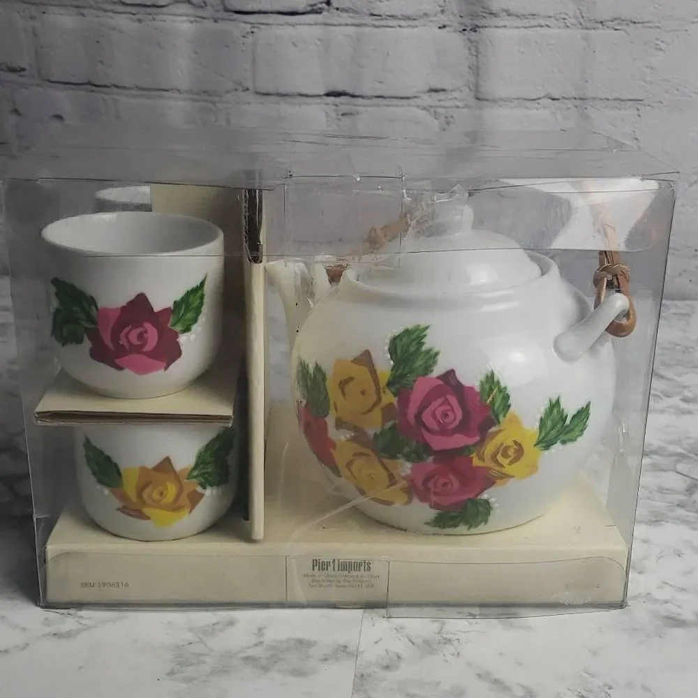 Pink and Yellow Floral Tea‎ Set by Pier One Imports